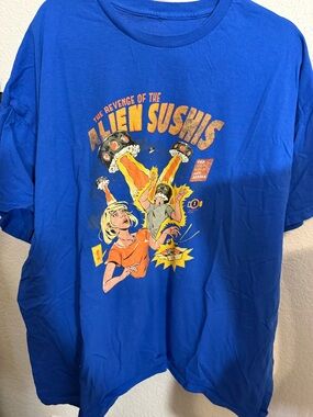 Blue Graphic Tee "The Revenge of the Alien Sushis"